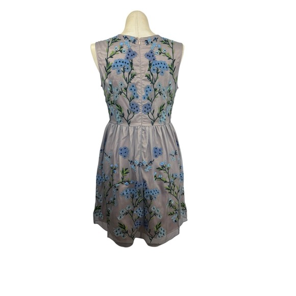 Women's Sundance L Sleeveless Dress Mesh‎ Overlay W/ Embroidered Forget Me Nots - Picture 3 of 7